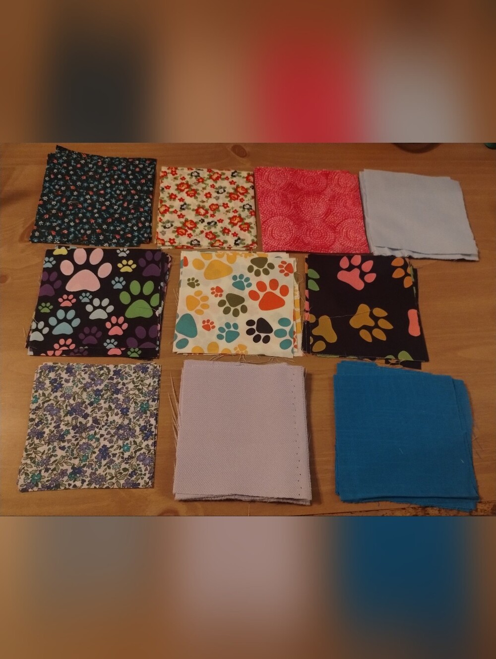 50 Pc Fabric Square Bundle Approx. 4x4 Mixed Prints Paw Prints Floral DIY Quilt
